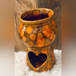 Handcrafted Ceramic Oil Burner - Orange and Brown
